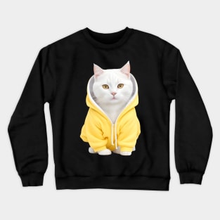 Beautiful white british shorthair wearing yellow hoodie Crewneck Sweatshirt